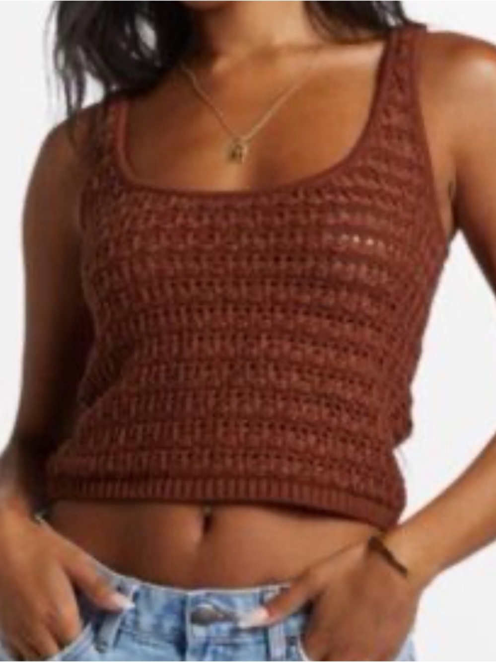 Billabong Hot Shot Crochet Crop Tank Top Brown Size Large NWT